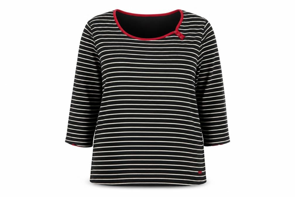 Dash Women's Black Striped 3/4 Sleeve Cotton T-Shirt Size 14