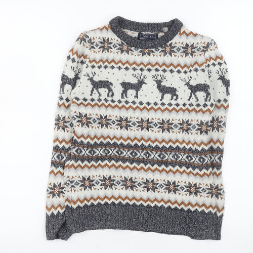 Next Boys Cream Fair Isle Reindeer Jumper 10-11 Years Cotton Blend Winter Knit