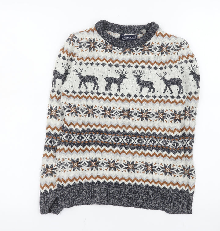 Next Boys Cream Fair Isle Reindeer Jumper 10-11 Years Cotton Blend Winter Knit