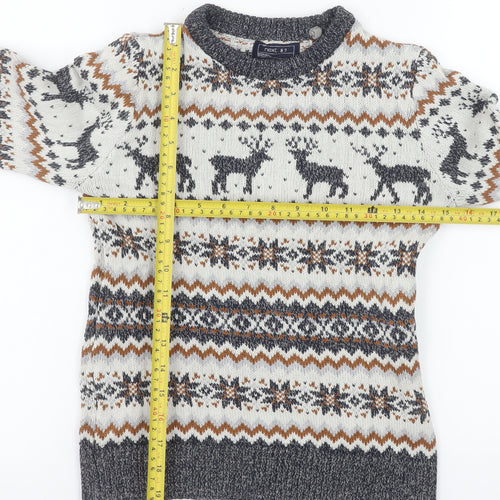 Next Boys Cream Fair Isle Reindeer Jumper 10-11 Years Cotton Blend Winter Knit