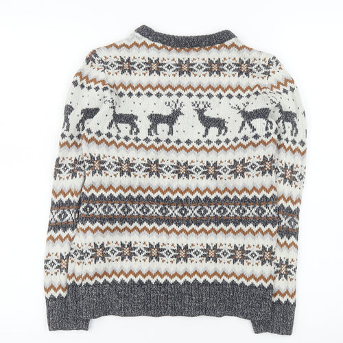 Next Boys Cream Fair Isle Reindeer Jumper 10-11 Years Cotton Blend Winter Knit