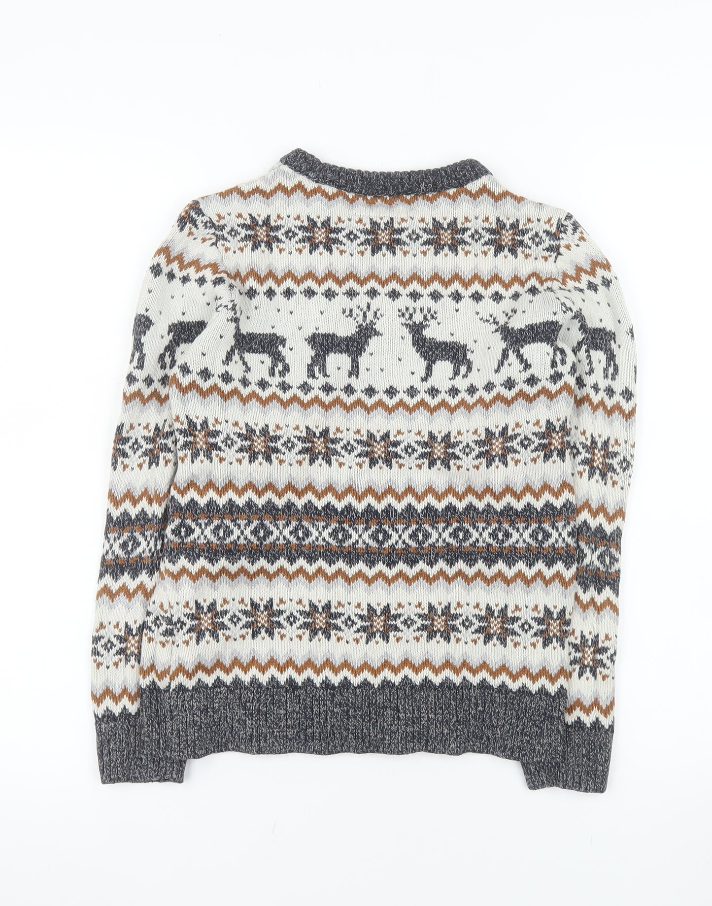 Next Boys Cream Fair Isle Reindeer Jumper 10-11 Years Cotton Blend Winter Knit