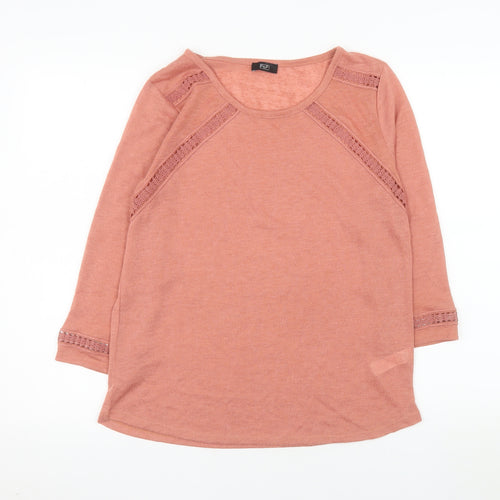 F&F Women’s Pink Crochet Detail 3/4 Sleeve Pullover Jumper Size 12