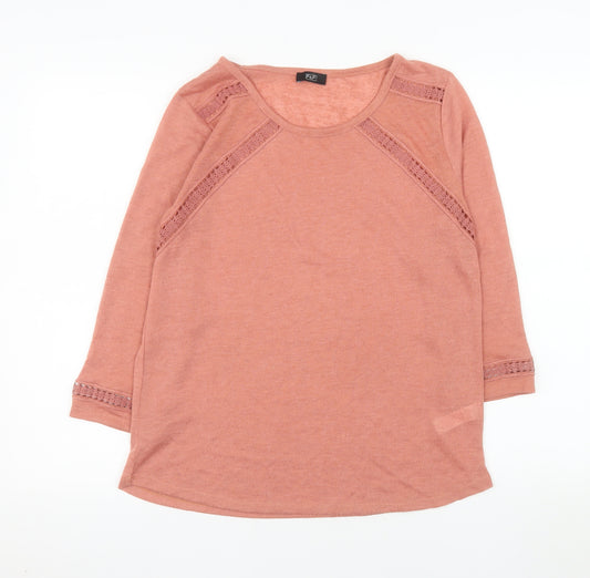 F&F Women’s Pink Crochet Detail 3/4 Sleeve Pullover Jumper Size 12
