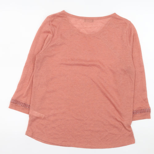 F&F Women’s Pink Crochet Detail 3/4 Sleeve Pullover Jumper Size 12