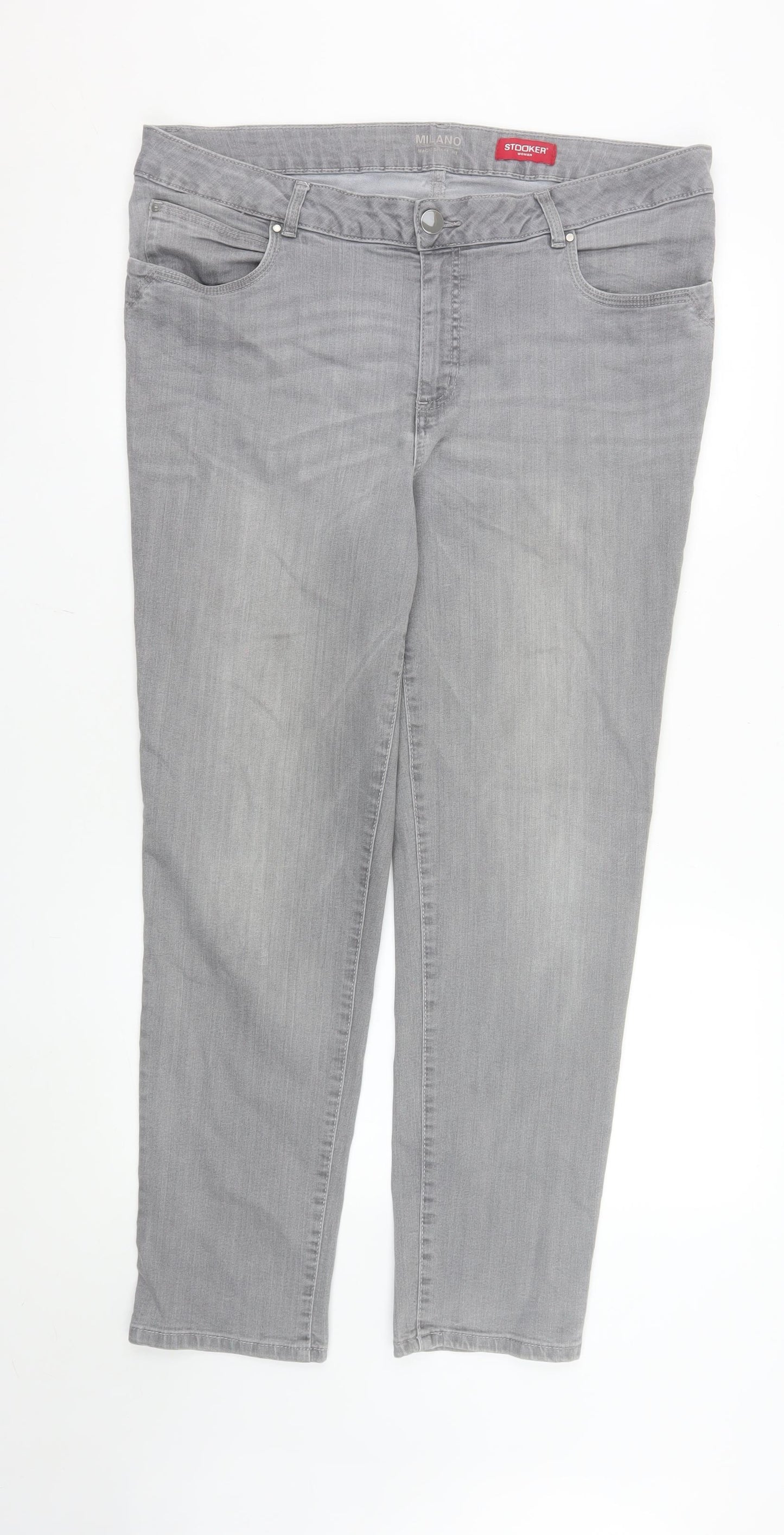 Stooker Women Grey Straight Fit Plus Size 22 Stretch Denim Jeans
