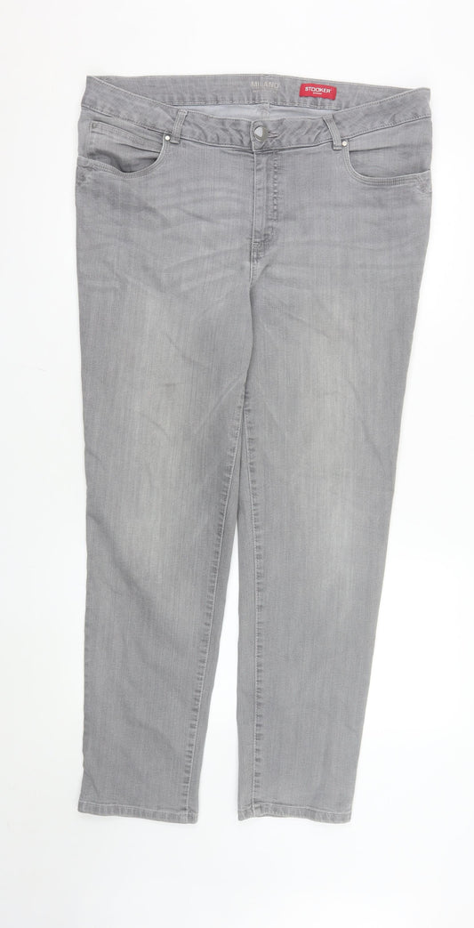 Stooker Women Grey Straight Fit Plus Size 22 Stretch Denim Jeans