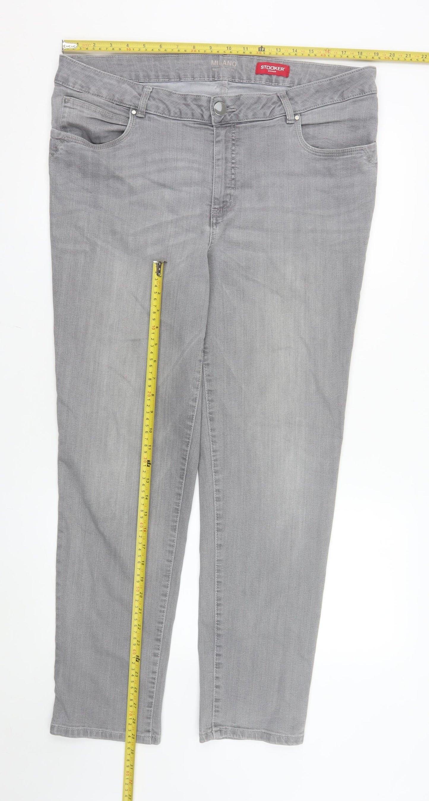 Stooker Women Grey Straight Fit Plus Size 22 Stretch Denim Jeans