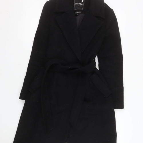Ever New Black Wool Blend Belted Long Coat Women Size 8 Classic Style
