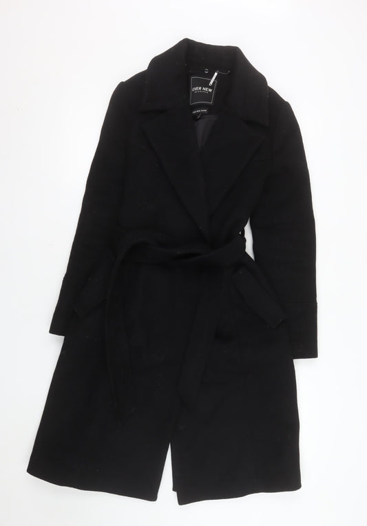 Ever New Black Wool Blend Belted Long Coat Women Size 8 Classic Style