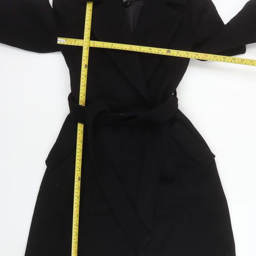 Ever New Black Wool Blend Belted Long Coat Women Size 8 Classic Style