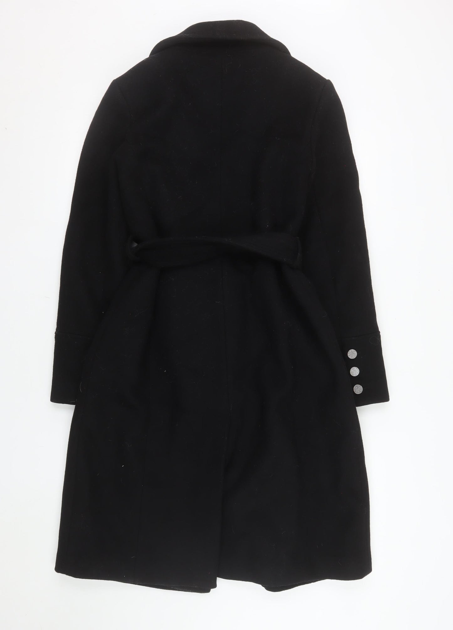 Ever New Black Wool Blend Belted Long Coat Women Size 8 Classic Style
