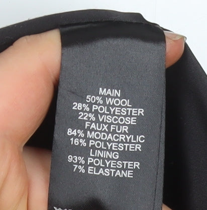 Ever New Black Wool Blend Belted Long Coat Women Size 8 Classic Style