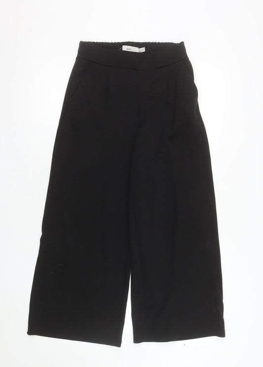 ICHI Womens Black Cropped Wide Leg Trousers XS