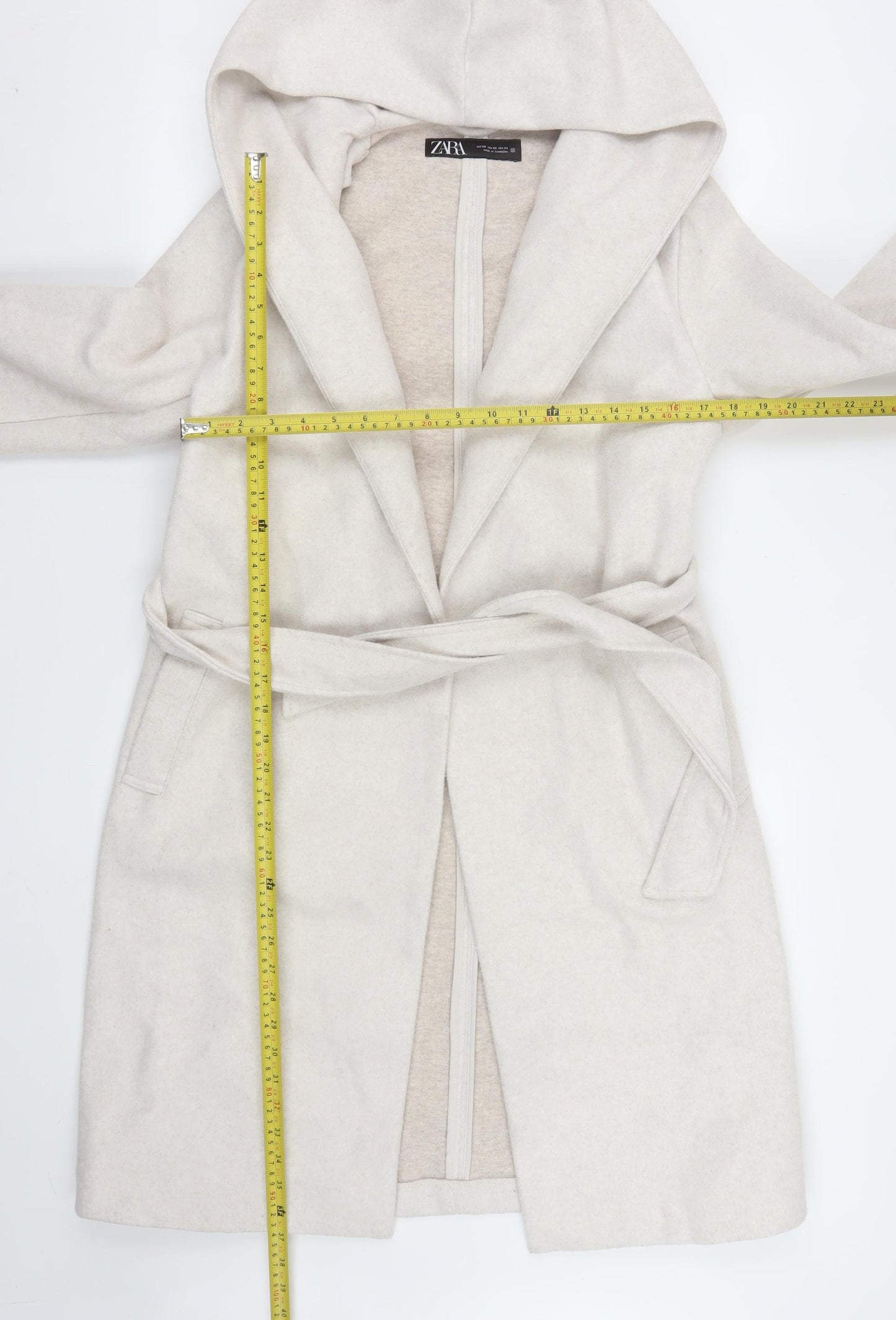 Zara Women Ivory Wool Blend Hooded Belted Coatigan XS