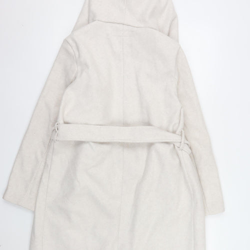 Zara Women Ivory Wool Blend Hooded Belted Coatigan XS