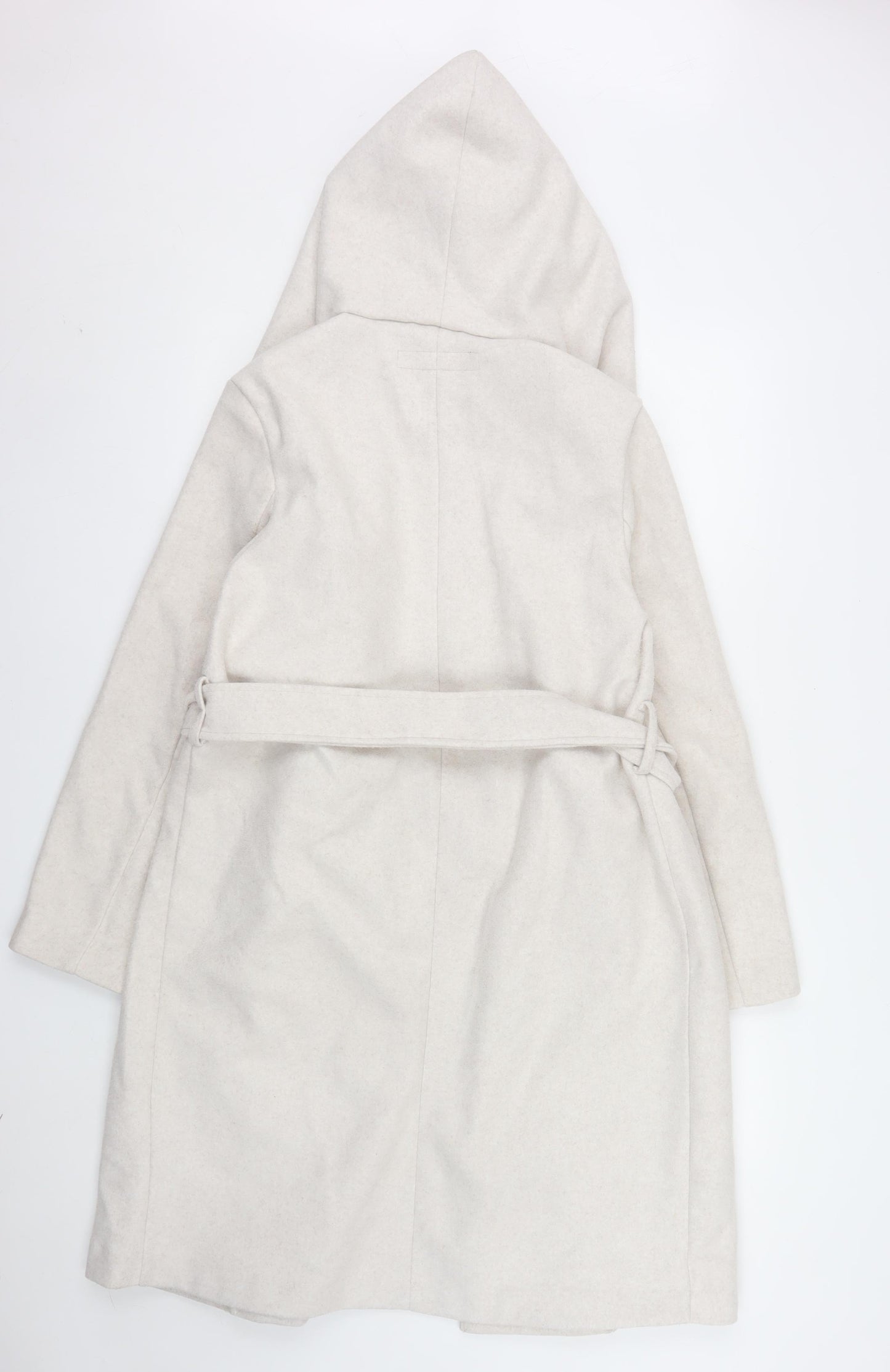 Zara Women Ivory Wool Blend Hooded Belted Coatigan XS