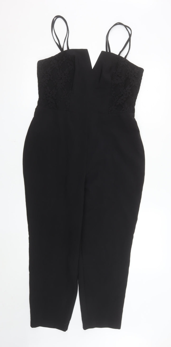 Miss Selfridge Petites Black Lace V-Neck Jumpsuit UK 12 Petite