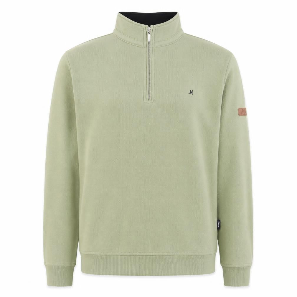 Front view of Mineral Men's Green 1/4 Zip High Neck Sweatshirt, size M