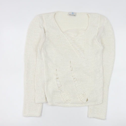 Bellina Women Ivory V-Neck Knit Pullover Jumper Size L