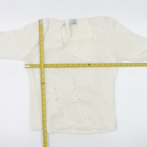 Bellina Women Ivory V-Neck Knit Pullover Jumper Size L