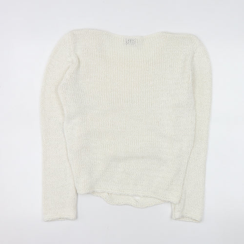 Bellina Women Ivory V-Neck Knit Pullover Jumper Size L