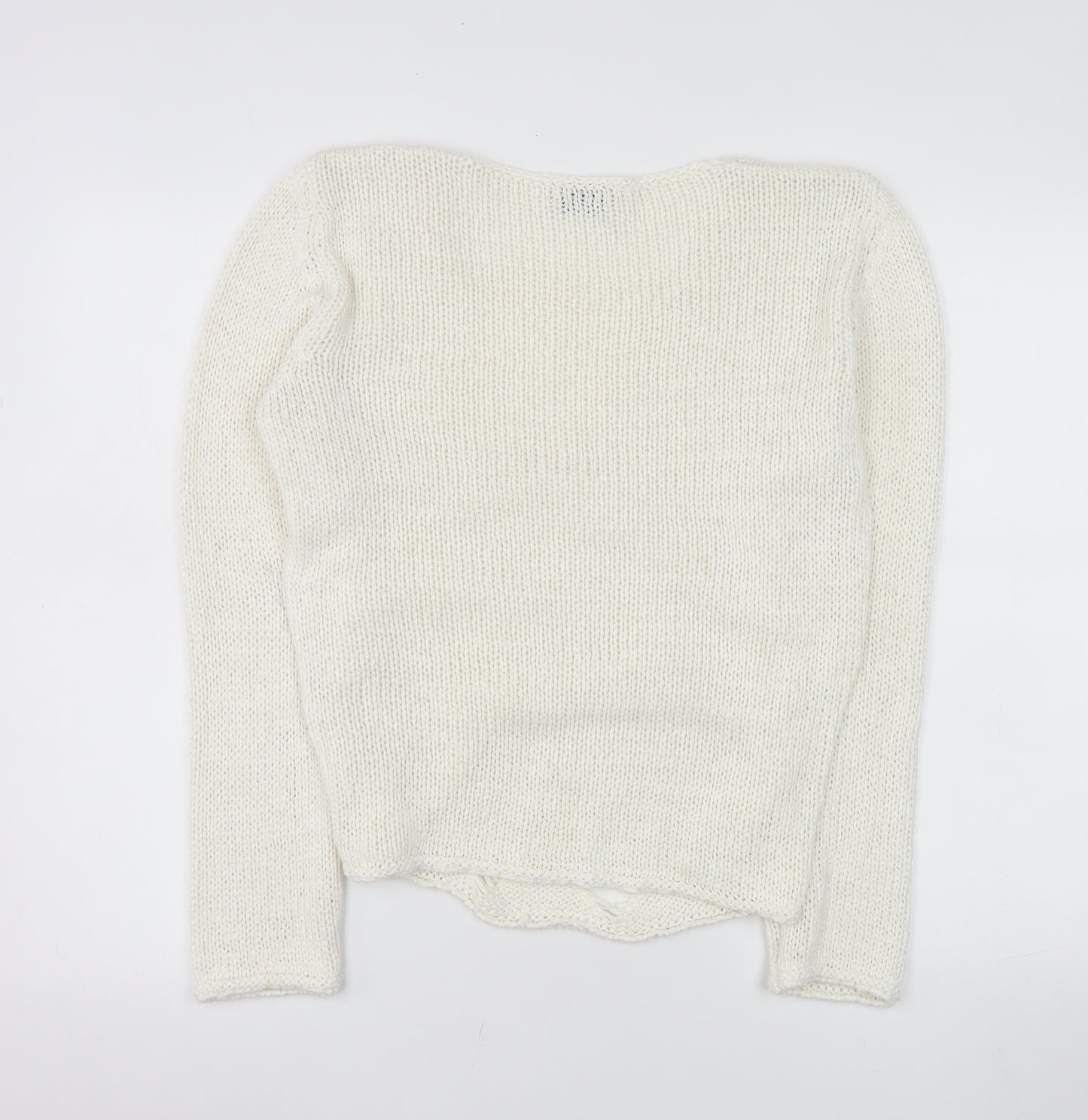 Bellina Women Ivory V-Neck Knit Pullover Jumper Size L