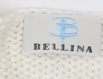 Bellina Women Ivory V-Neck Knit Pullover Jumper Size L