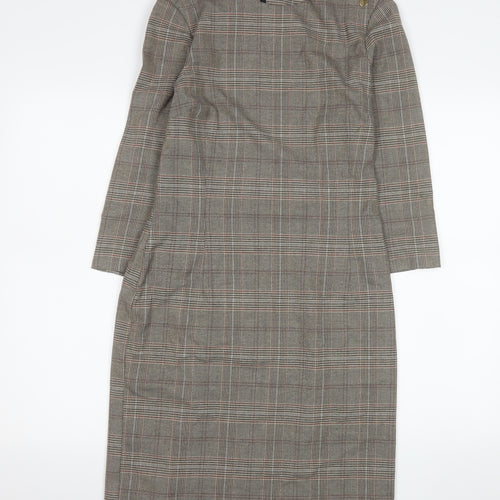 H&M Women Grey Check Sheath Knee Length Work Dress UK 10