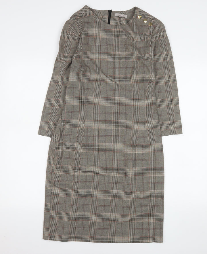 H&M Women Grey Check Sheath Knee Length Work Dress UK 10