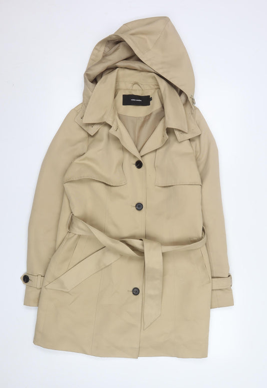 Vero Moda Women Beige Belted Trench Coat Hooded S