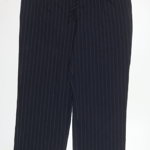 ONLY Women Navy Pinstripe Wide-Leg Trousers L/32 Polyester Blend