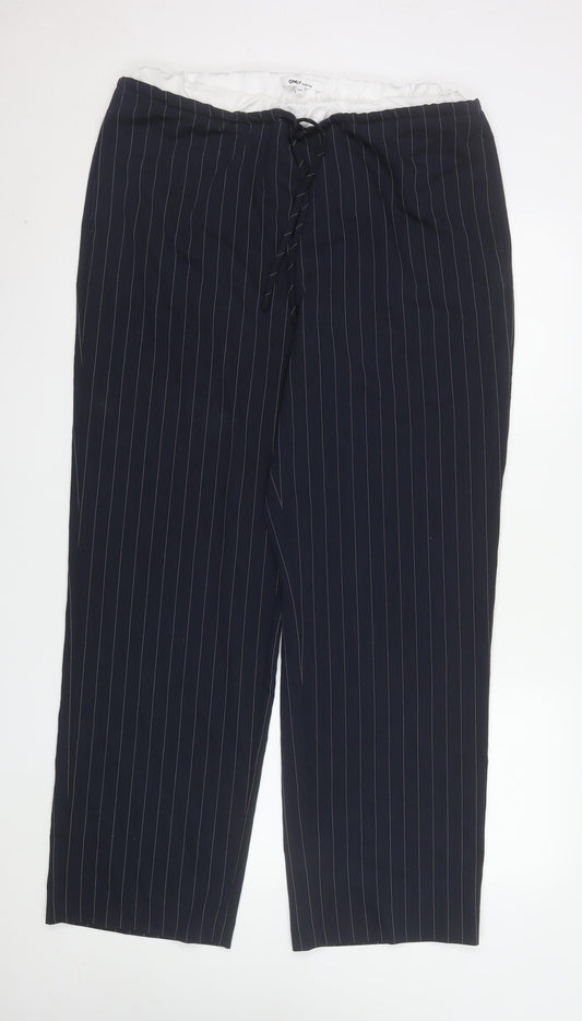 ONLY Women Navy Pinstripe Wide-Leg Trousers L/32 Polyester Blend