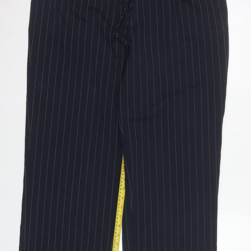 ONLY Women Navy Pinstripe Wide-Leg Trousers L/32 Polyester Blend