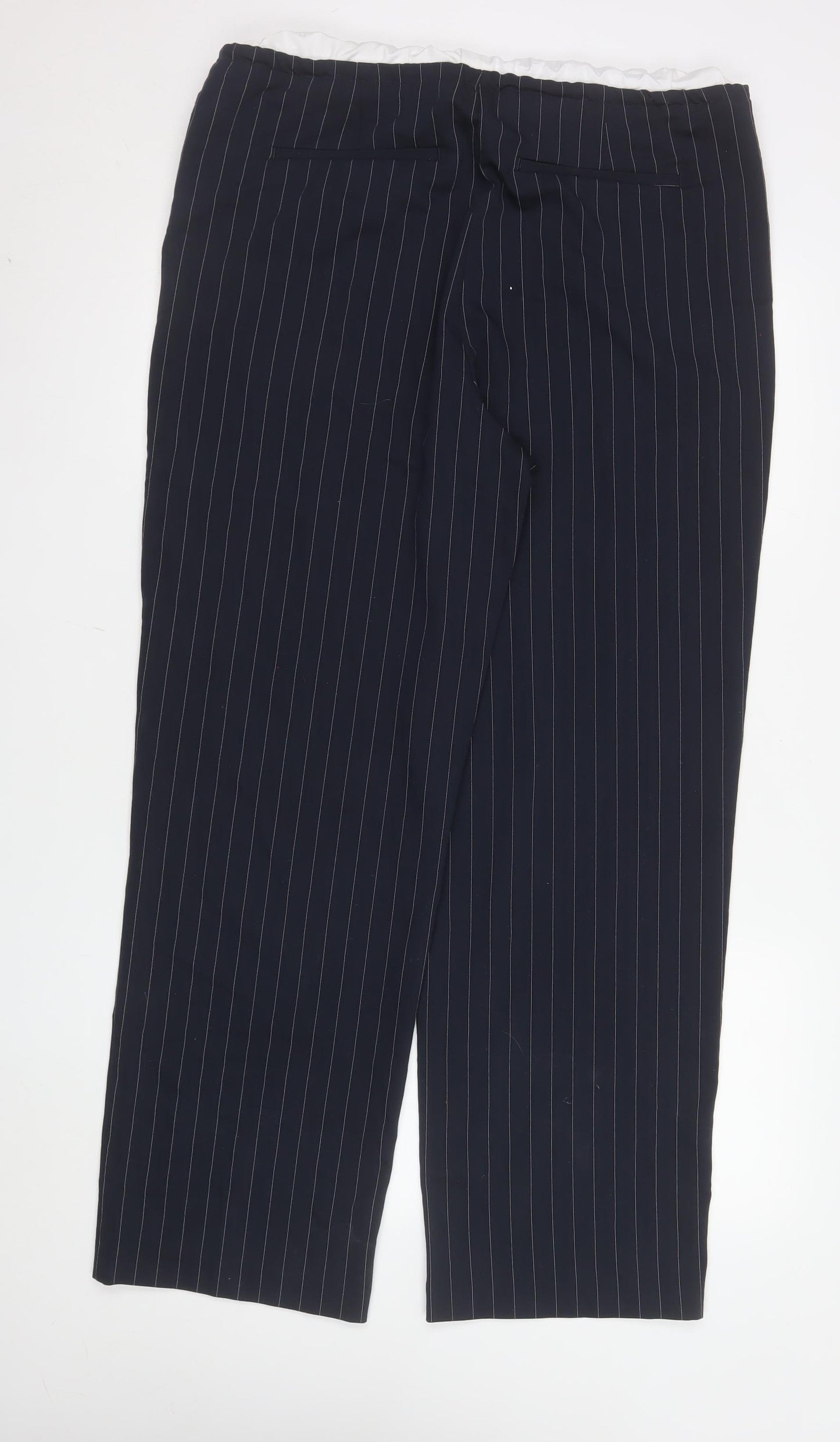 ONLY Women Navy Pinstripe Wide-Leg Trousers L/32 Polyester Blend