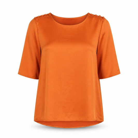 Front view of Vero Moda Women’s Orange Short Sleeve Satin Blouse, size S