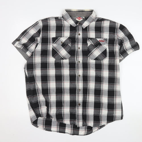 Lee Cooper Men's Black Check Short Sleeve Button-Up Shirt XL