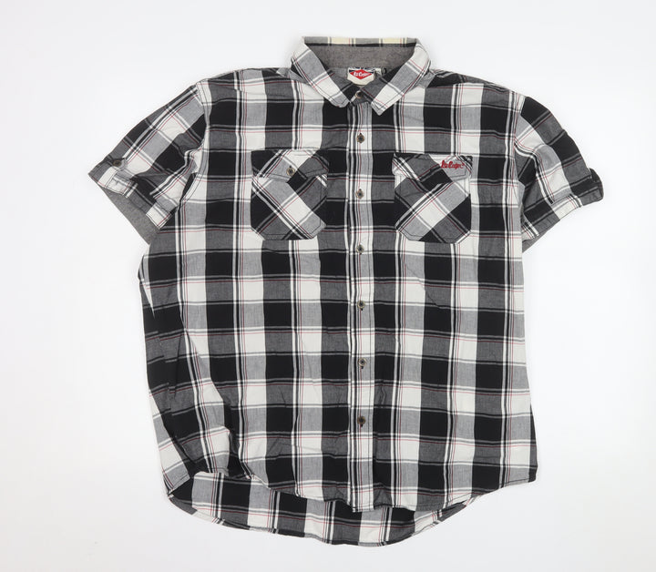 Lee Cooper Men's Black Check Short Sleeve Button-Up Shirt XL