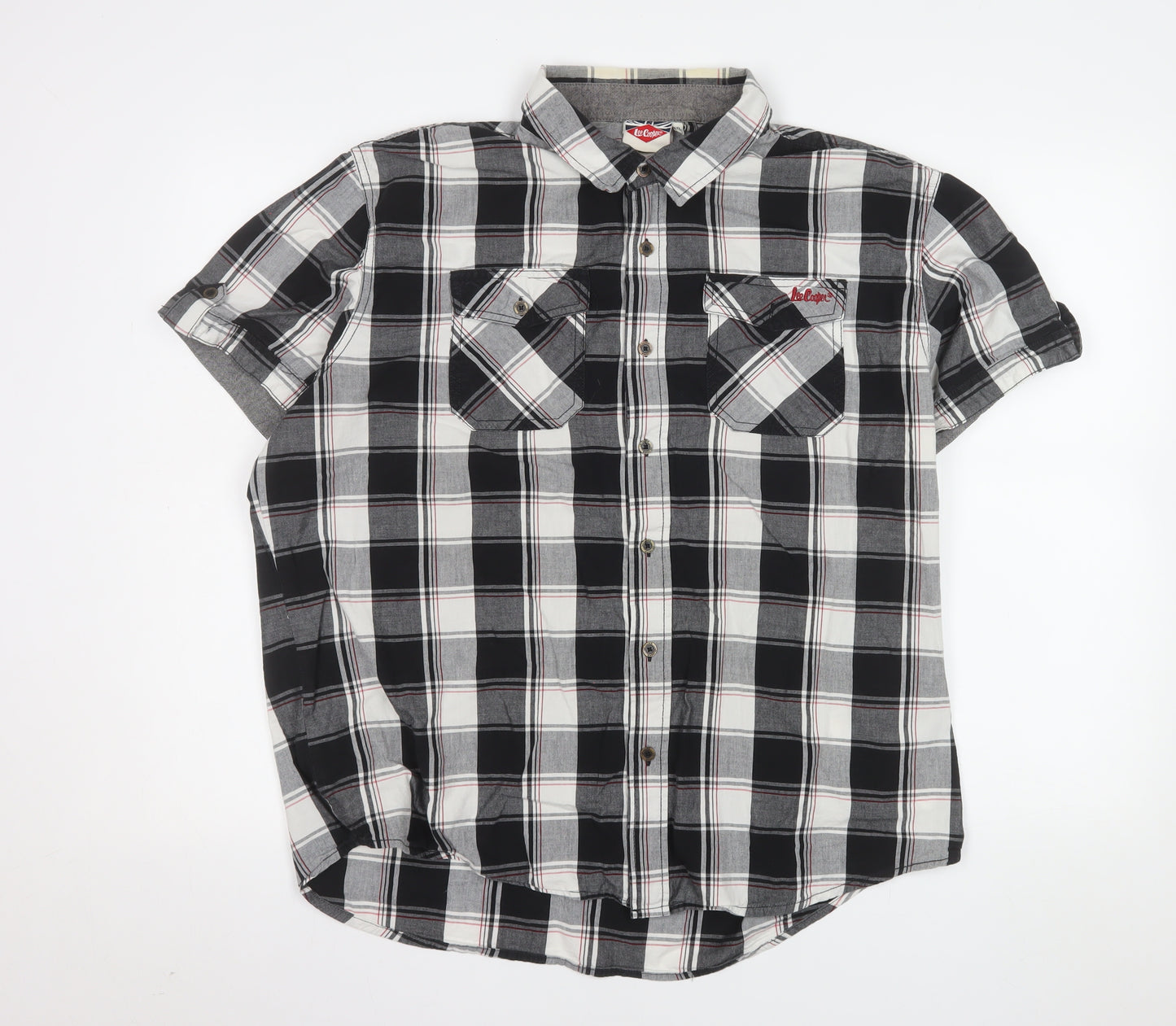Lee Cooper Men's Black Check Short Sleeve Button-Up Shirt XL