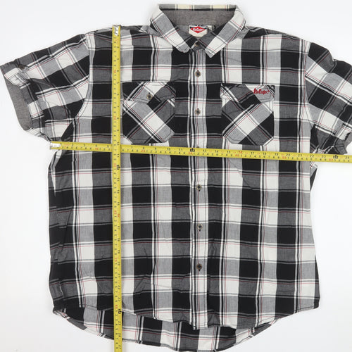 Lee Cooper Men's Black Check Short Sleeve Button-Up Shirt XL