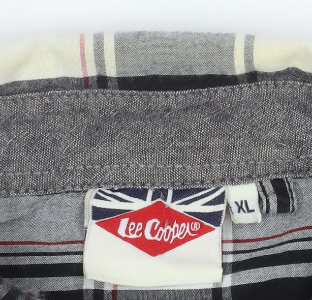 Lee Cooper Men's Black Check Short Sleeve Button-Up Shirt XL