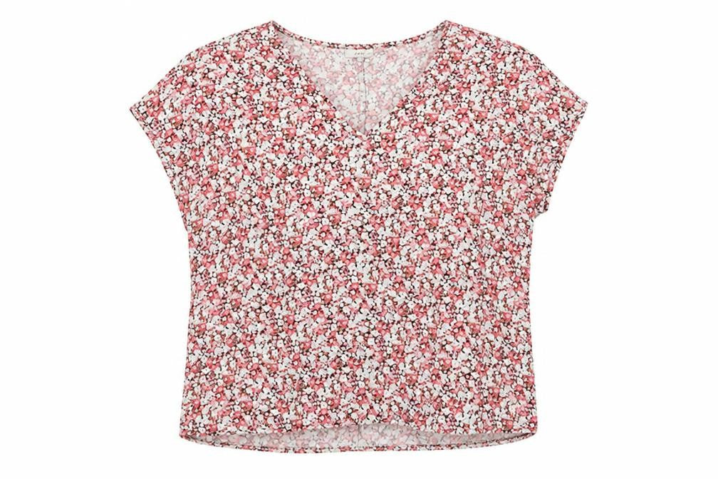 Front view of JDY women’s floral multicoloured viscose blouse, size UK 14