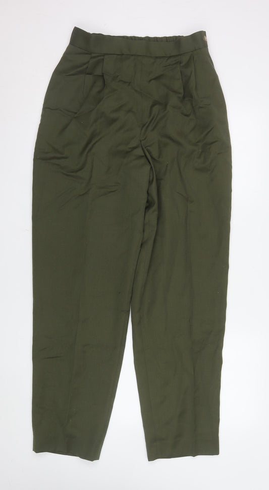 David Brooks Womens Green Pleated High Rise Tapered Trousers Size 12