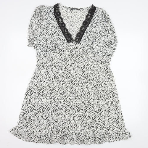 Dunnes Stores Women's White Floral Lace Trim Fit & Flare Dress Size 18