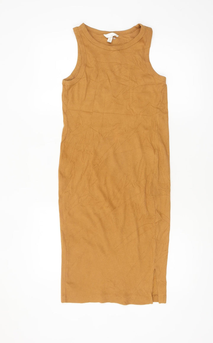 H&M Women Brown Ribbed Jersey Tank Dress Size S Casual