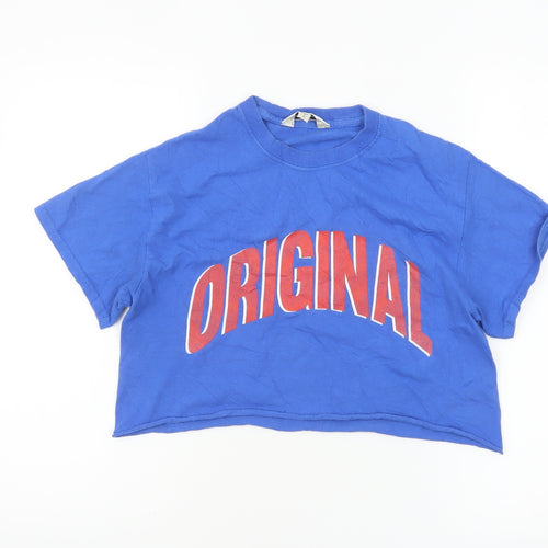 Miss Selfridge Women's Blue Cropped T-Shirt Size S Original Print