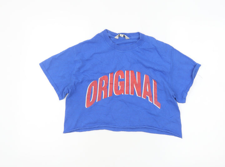 Miss Selfridge Women's Blue Cropped T-Shirt Size S Original Print