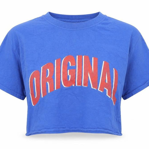 Miss Selfridge Women's Blue Cropped T-Shirt Size S Original Print