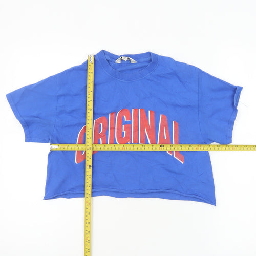 Miss Selfridge Women's Blue Cropped T-Shirt Size S Original Print