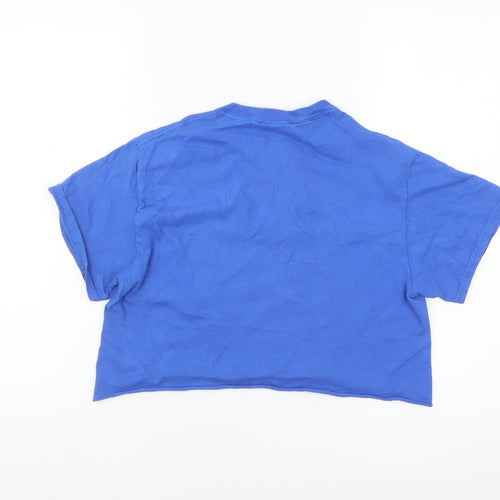 Miss Selfridge Women's Blue Cropped T-Shirt Size S Original Print